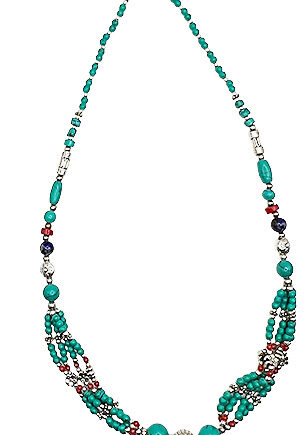 Kette Feine Türkis – Lapis - Weißmetall