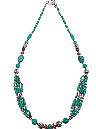 Kette Feine Türkis – Lapis - Weißmetall